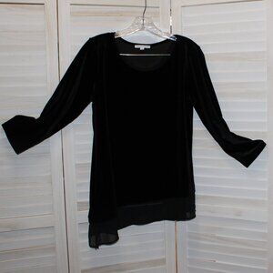 Y2k Notations Womens Medium Black Velvet Top Asymmetrical Hem Whimsigoth Glam